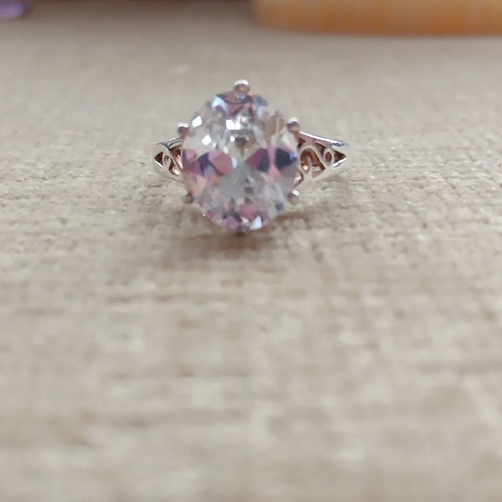 Oval Multi-faceted Cubic Zirconia Silver Ring
